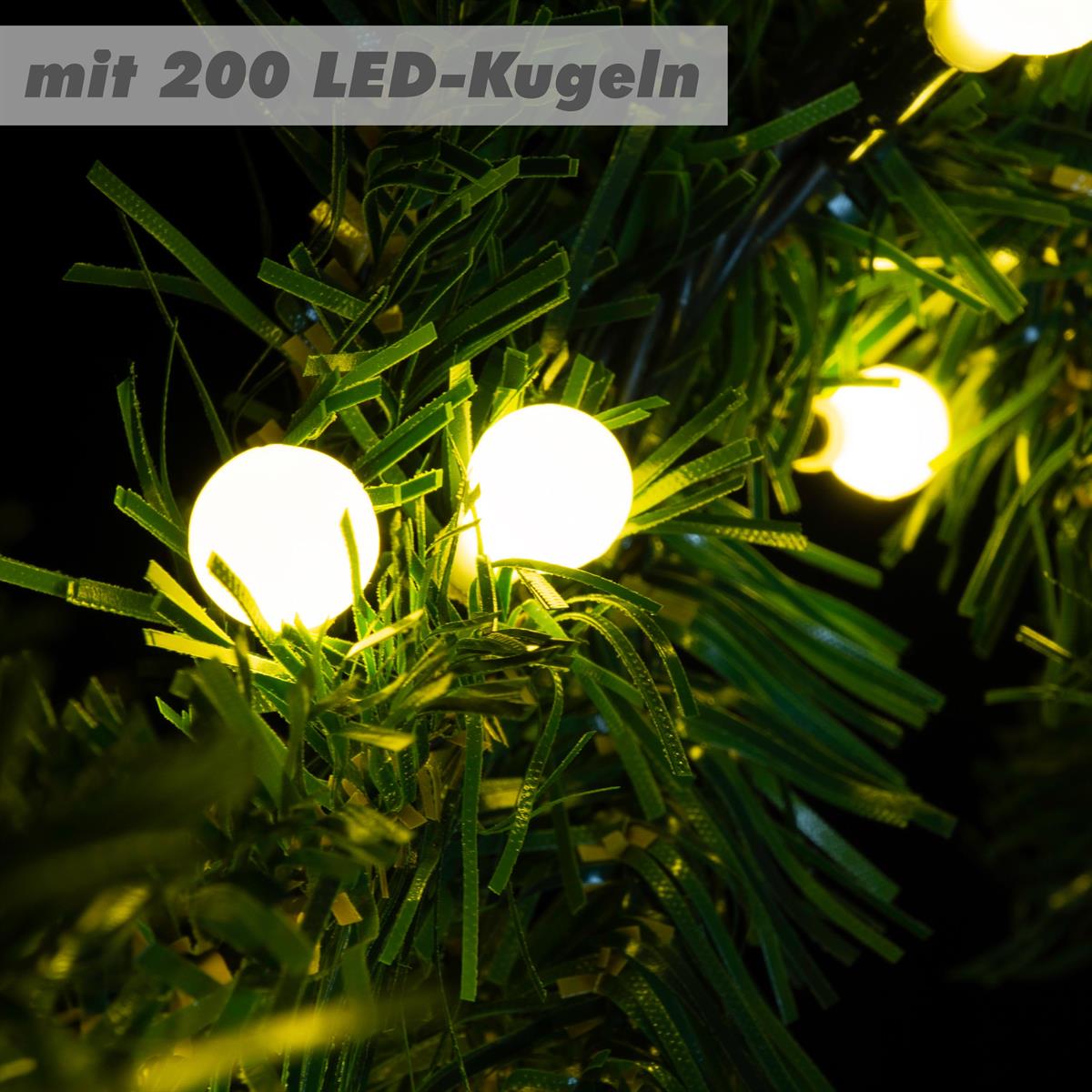 Weihnachtsgirlande grün mit LED-Kugeln gefrostet 200 LED warm weiß Trafo Timer 