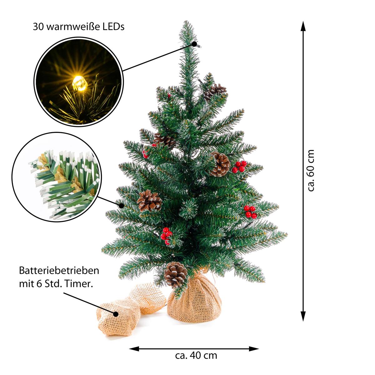 LED Deko Tannenbaum mit 20 LED´s Weihnachtsbaum Weihnachtsdeko 39 cm Batterie 