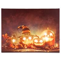 Wandbild 8 LED Kunstdruck mit Beleuchtung Happy Halloween warmweiß 30x40 cm Batterie