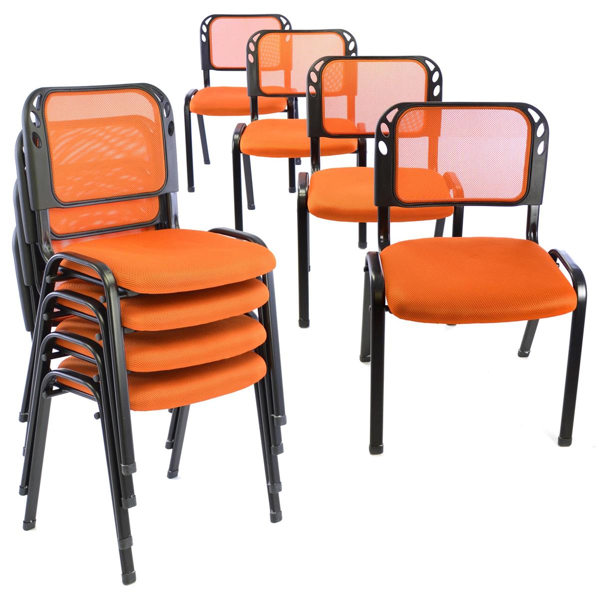 Besucherstuhl  8er Set Konferenzstuhl Sitzfläche orange gepolstert stapelbar