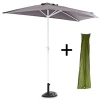 Komplett-Set Balkon Sonnenschirm grau halbrund Schirmständer + Schirmschutzhülle