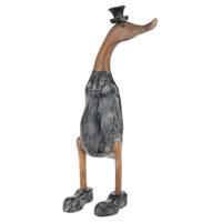 Handgemachte Deko Ente schwarzen Schuhen und Hut aus Bambus-Holz 45 cm