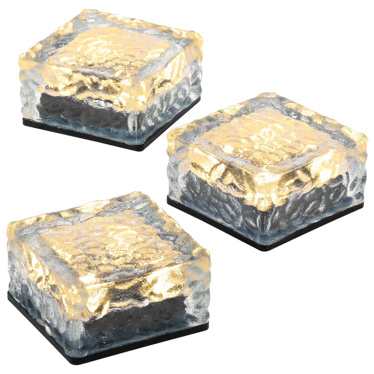 5er Set Solar Glasstein 1 LED weiß 7x7x5 cm Dekoleuchte Milchglas Bodenleuchte