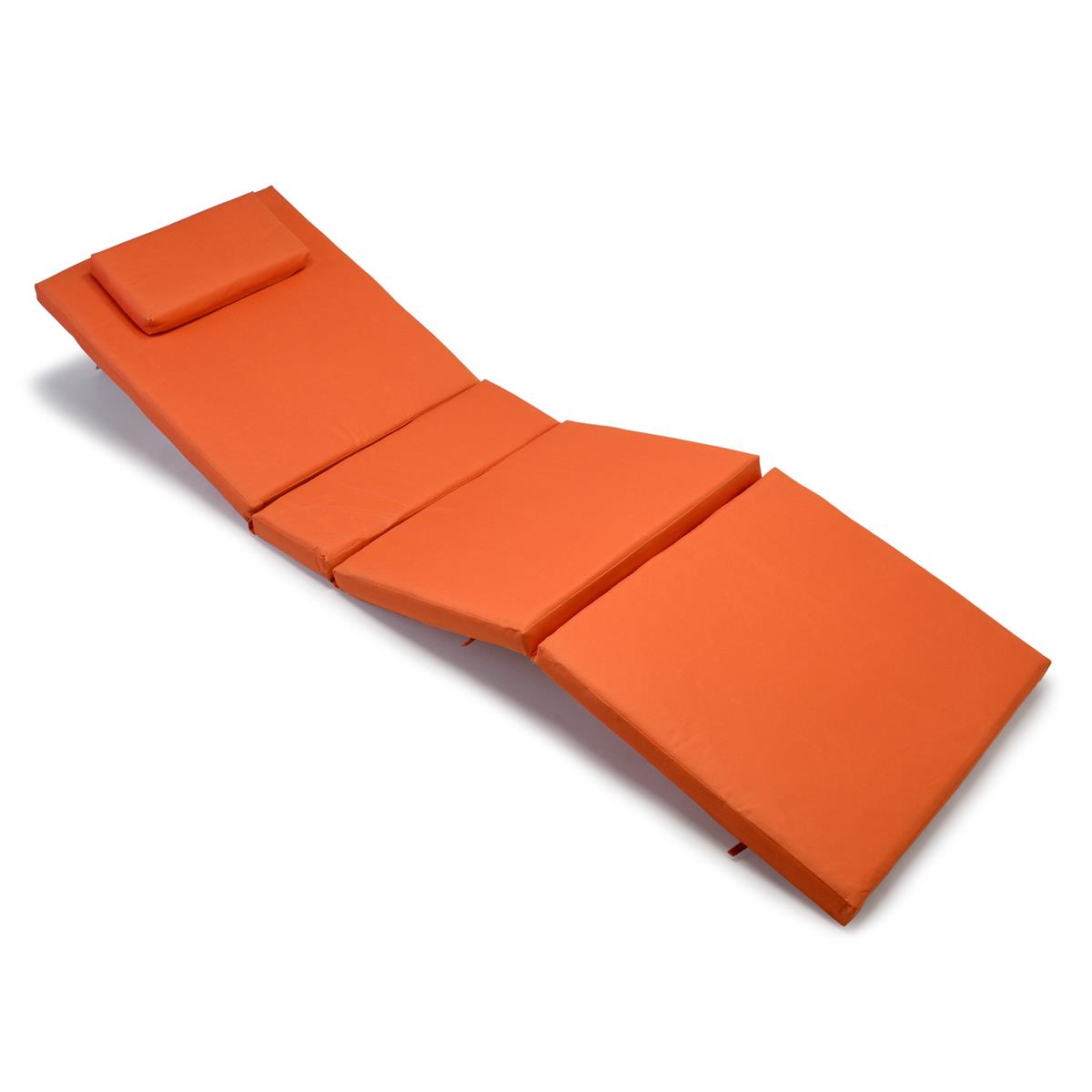 DIVERO Sonnenliege Gartenliege Liegestuhl Räder Tablett Teakholz Auflage orange 