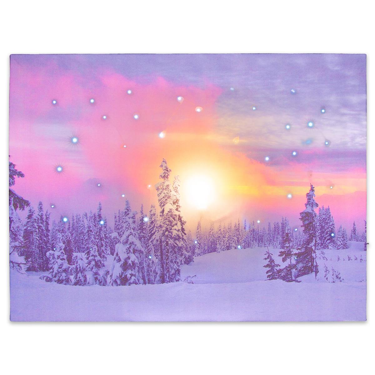 Wandbild mit LED Kunstdruck Beleuchtung Dämmerung Winter 30x40 cm Timer