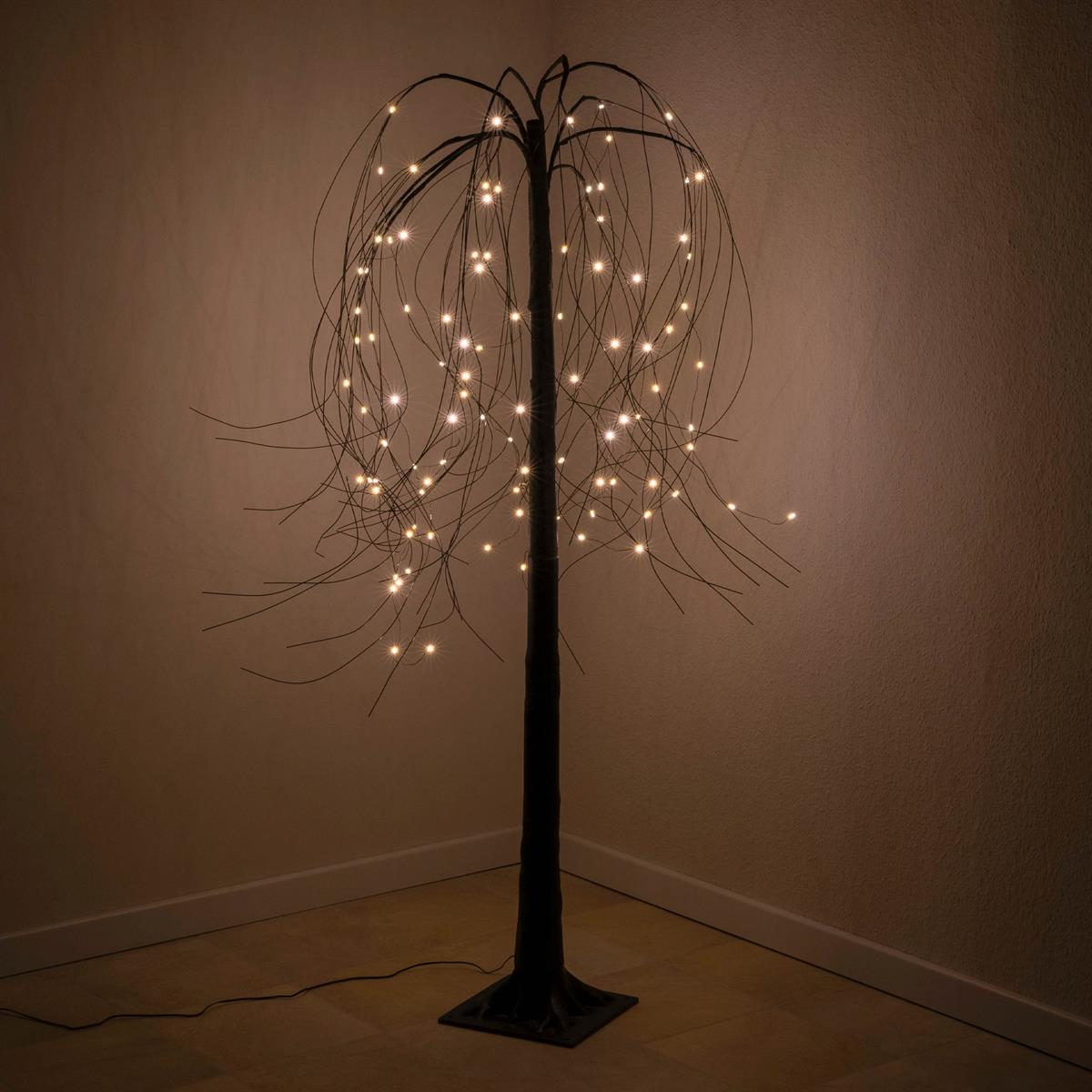 Weidenbaum Deko-Baum Trauerweide 96 warm cm LED schwarz Timer 150 weiß