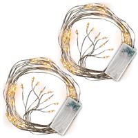 2er Set Lichterregen 48 LED warm weiß silberne Drähte mit je 6 LED Timer