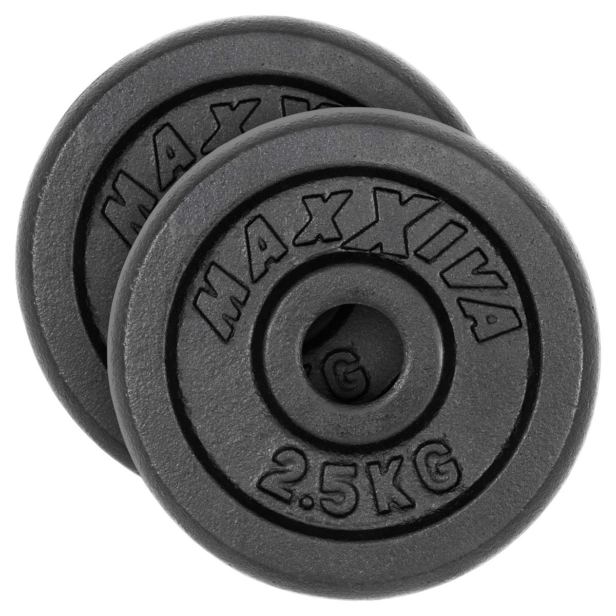 MAXXIVA Hantelscheiben 2er Set Gewichtsplatte je 2,5 kg Gusseisen schwarz 5 kg