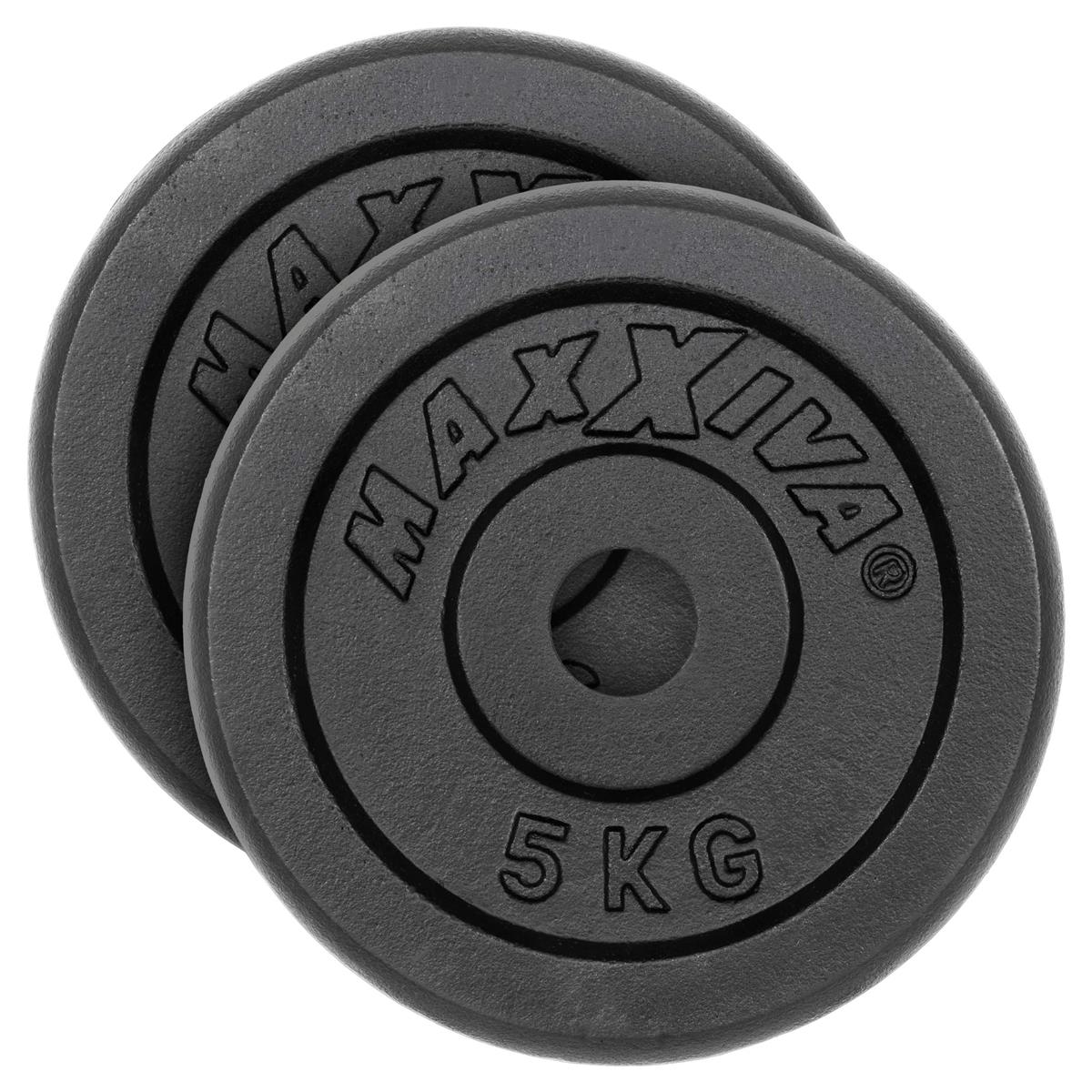 MAXXIVA Hantelscheiben 2er Set Gewichtsplatte je 5 kg Gusseisen schwarz 10 kg