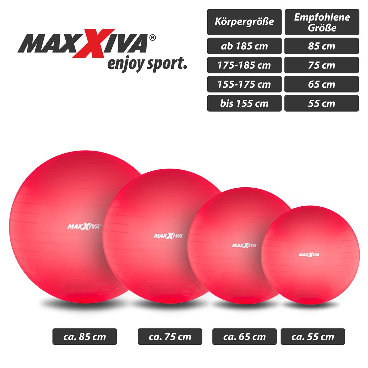 MAXXIVA Gymnastikball Ø 75 cm Rot mit Pumpe Sitzball Fitness Yoga Pilates Sport 