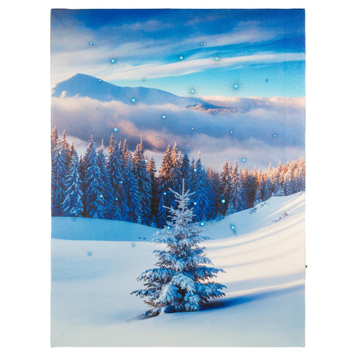 Wandbild mit Beleuchtung Leinwand 30 Faser-LED Winterlandschaft Timer 30 x 40 cm