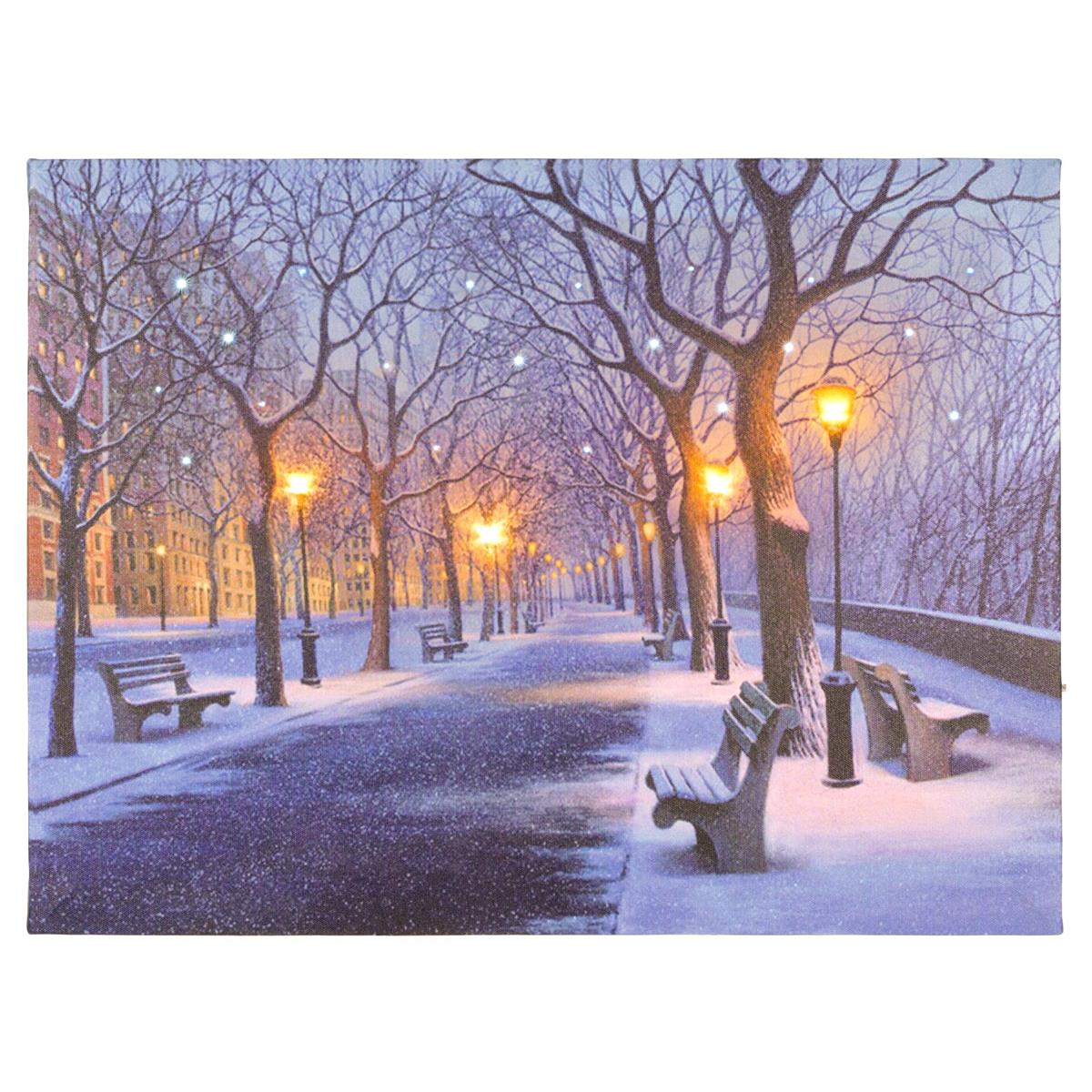 Wandbild mit Beleuchtung Leinwand 4 LED Winterabend Timer 30 x 40 cm