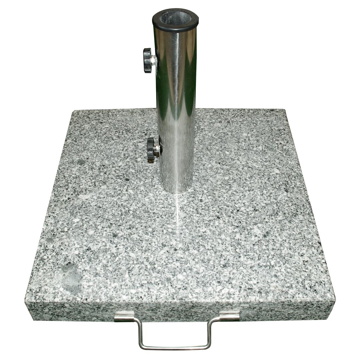 Sonnenschirmständer 40kg Granit poliert grau eckig Edelstahl 50 x 50cm Griff
