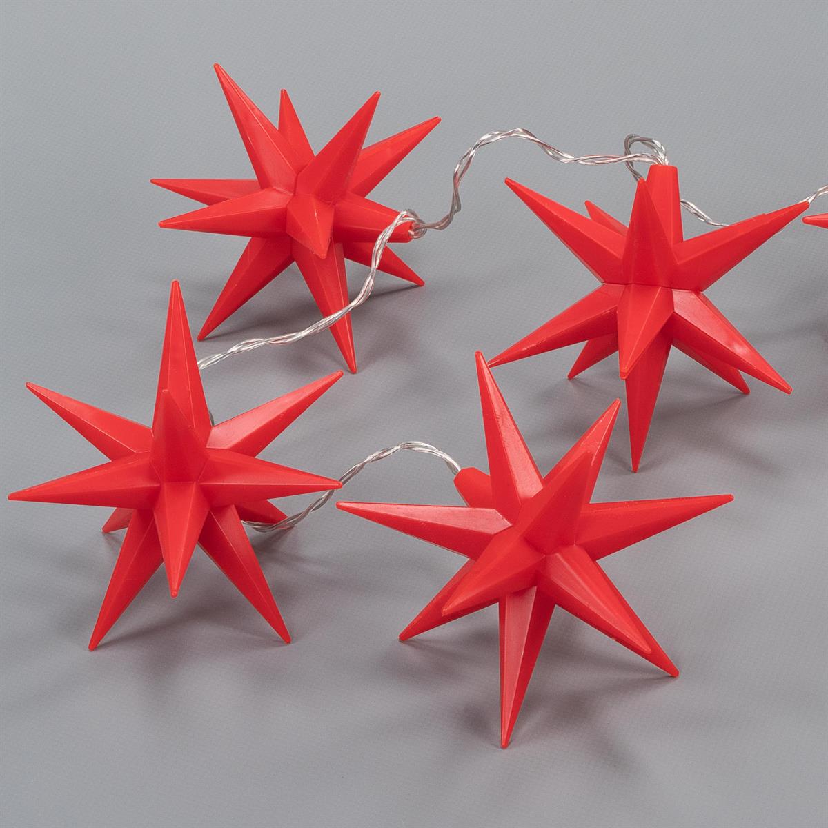 10 LED Lichterkette Weihnachts-Sterne rot Trafo Timer Weihnachts-Deko Xmas
