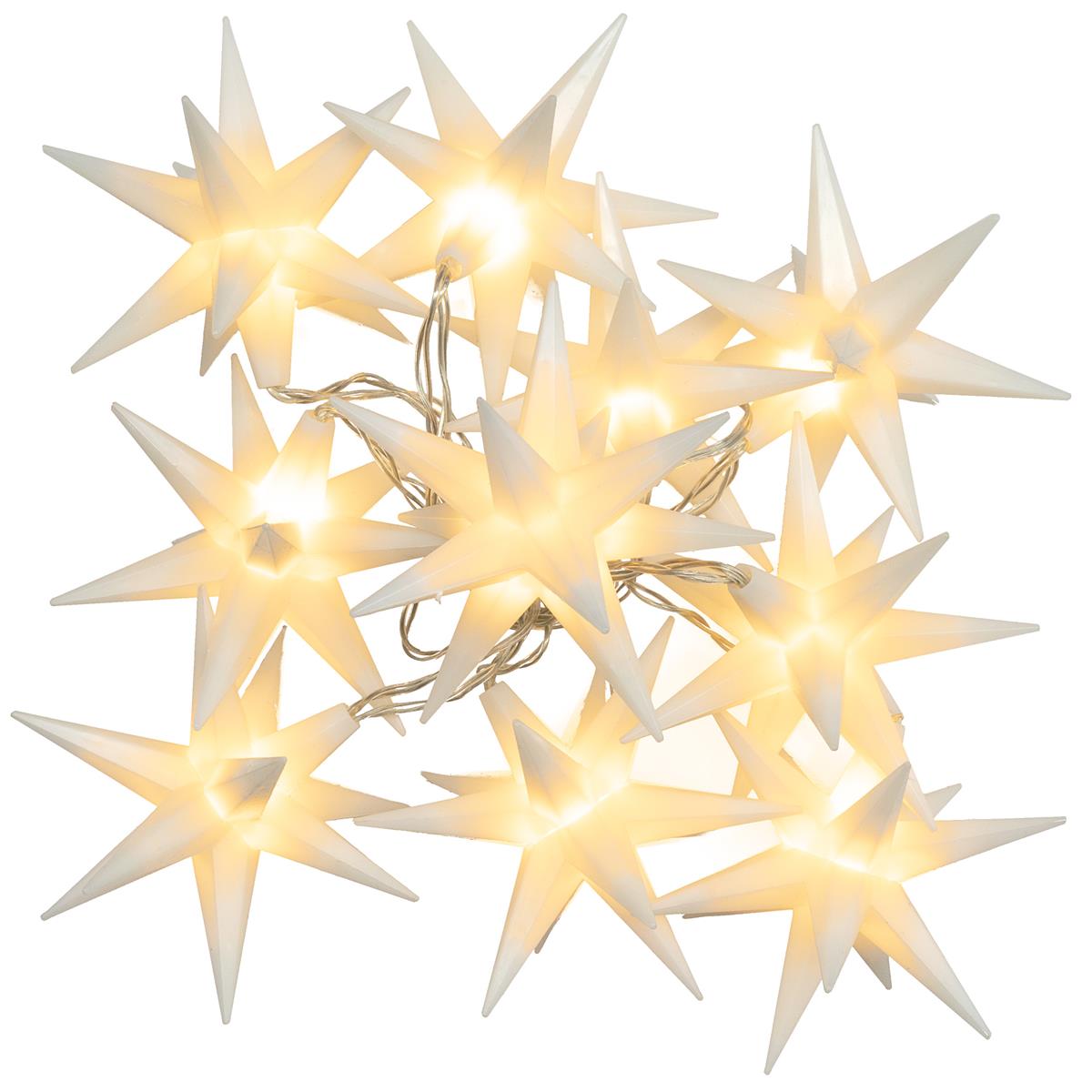 10 LED Lichterkette "Weihnachts-Sterne" weiß Trafo Timer Weihnachts-Deko Xmas