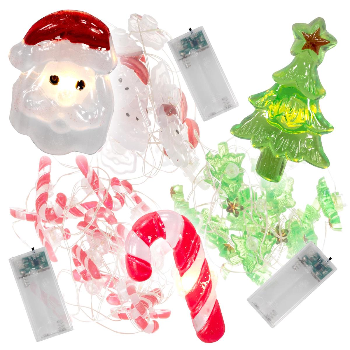 3er Set Lichterkette Baum-Weihnachtsmann-Zuckerstange 20 LED warm weiß