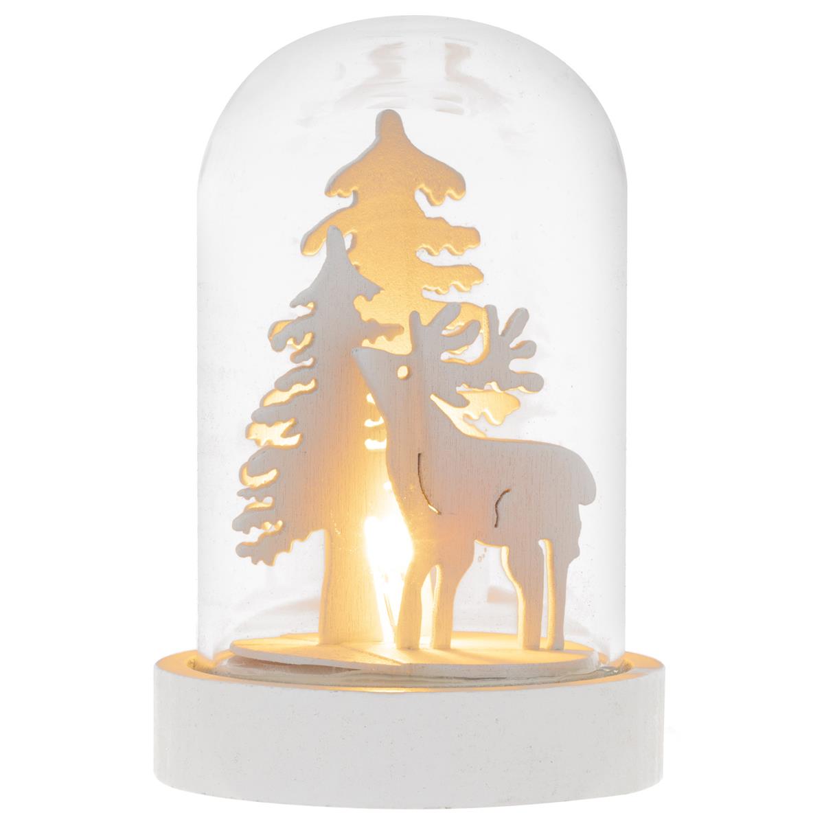 Glaskuppel Rentier mit Baum 1 LED warm weiß Batterie Timer Weihnachts-Deko