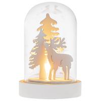Glaskuppel Rentier mit Baum 1 LED warm weiß Batterie Timer Weihnachts-Deko