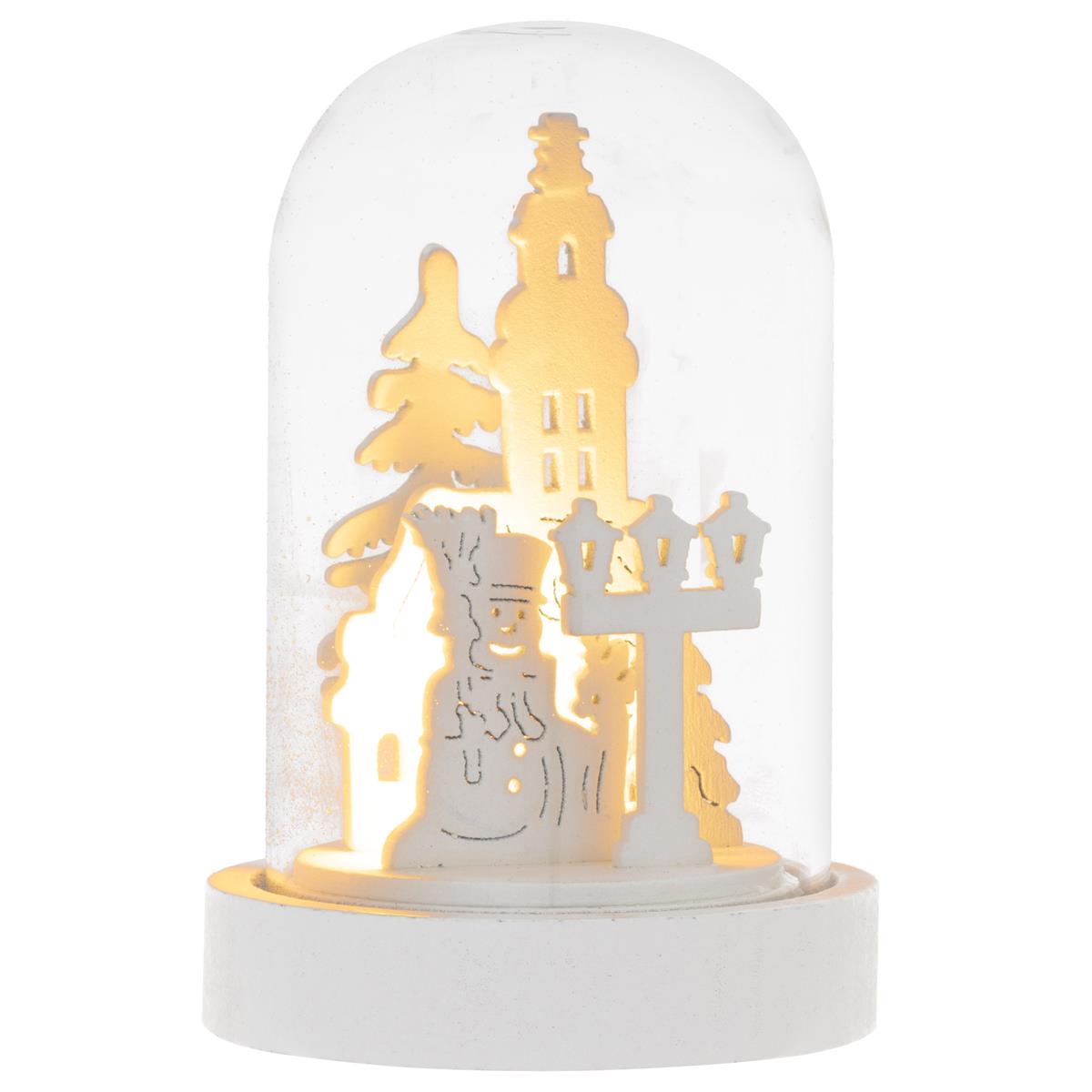 Glaskuppel Motiv Kirche 1 LED warm weiß Batterie Timer Weihnachts-Deko