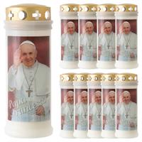 10er Set Grablicht weiß Lumino L40 "Papst Franziskus"Größe 17x6,5 cm Grabkerze