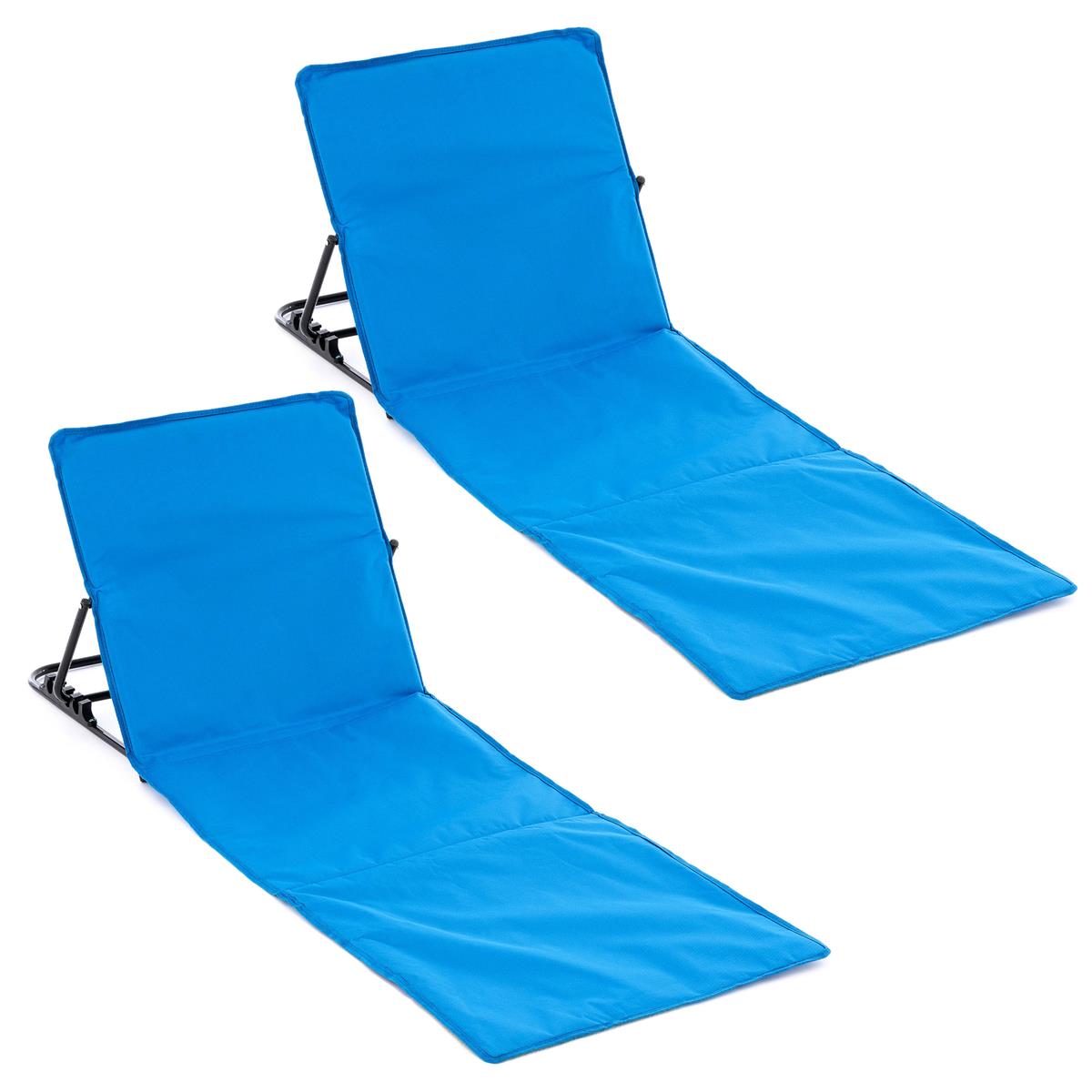 2 x Strandmatte Beachmatte gepolstert faltbar verstellbare Rückenlehne blau