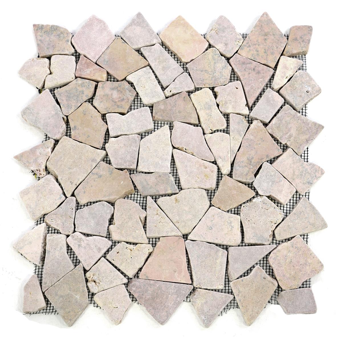 DIVERO 9 Fliesenmatten Mosaik aus Marmor Naturstein beige/rosa á 35x35cm