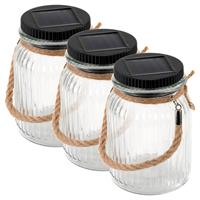 Solarglas 3er Set je 3 LED warm weiß mit Aufhänger Einmachglas Gartenbeleuchtung