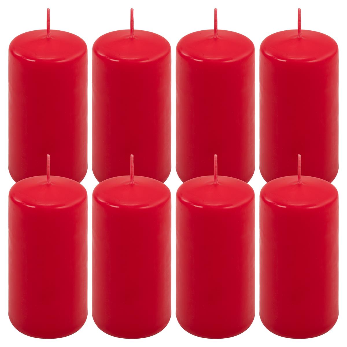 8er Set Stumpenkerze rot Höhe 10 cm Ø 5 cm lange Brenndauer Rund-Kerze