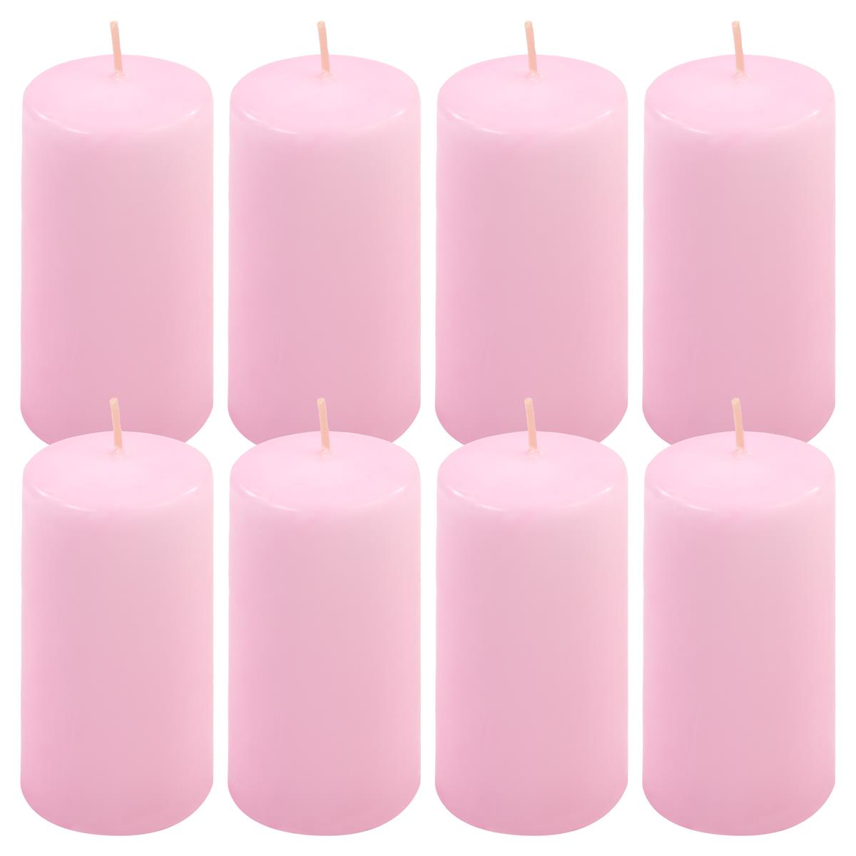 8er Set Stumpenkerze pink Höhe 10 cm Ø 5 cm lange Brenndauer Rund-Kerze