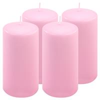 4er Set Stumpenkerze pink Höhe 15 cm Ø 7,5 cm lange Brenndauer Rund-Kerze
