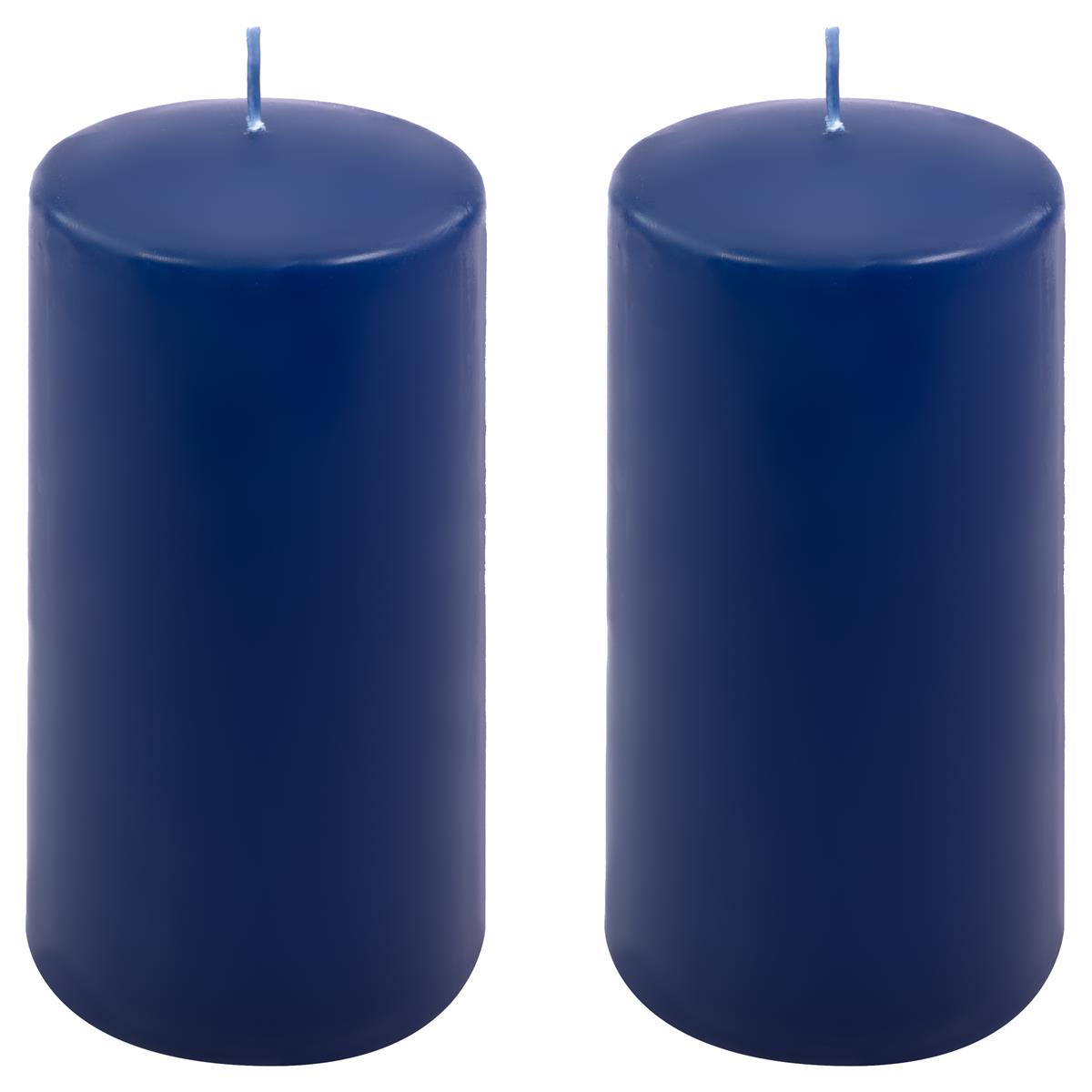 2er Set Stumpenkerze blau Höhe 15 cm Ø 7,5 cm lange Brenndauer Rund-Kerze