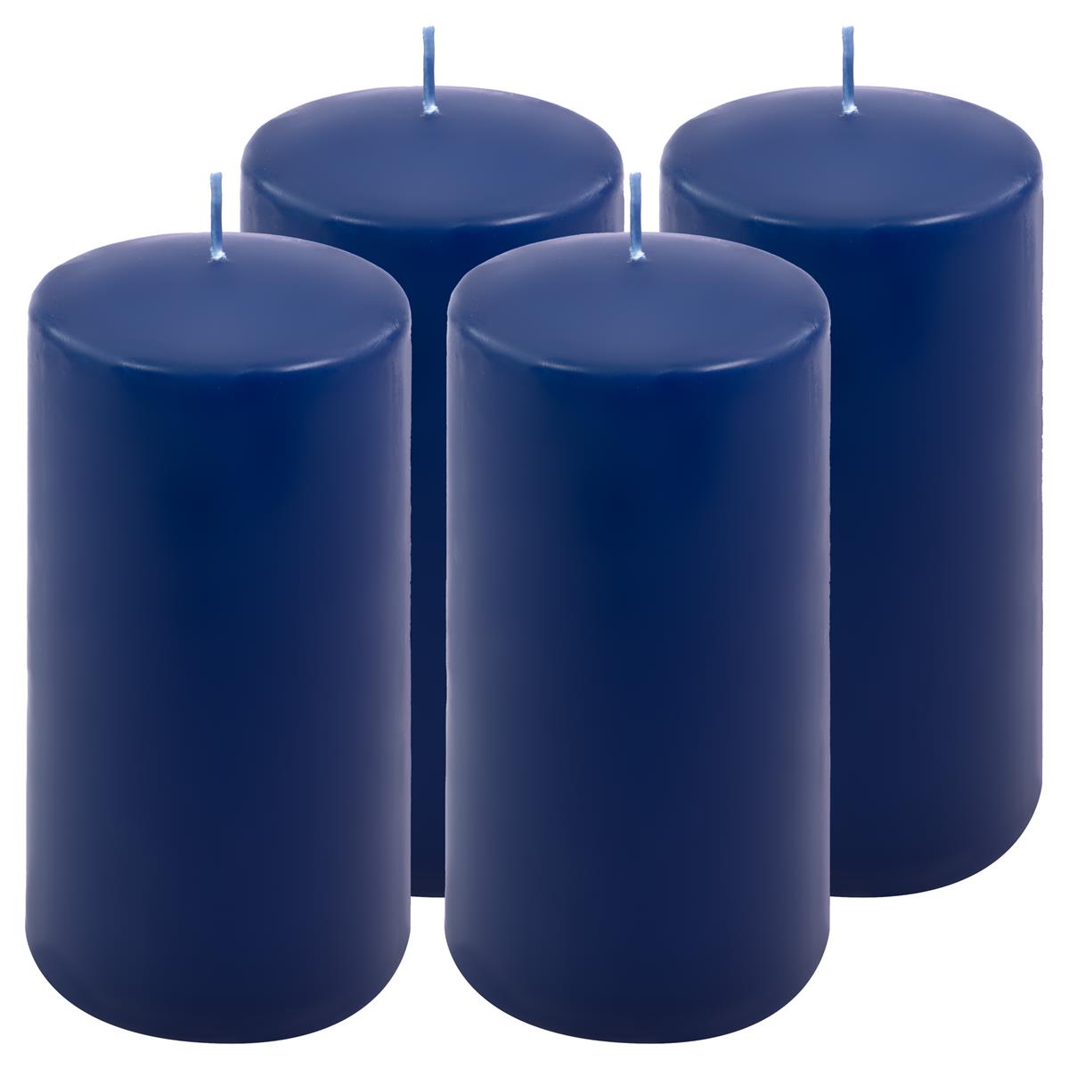4er Set Stumpenkerze blau Höhe 15 cm Ø 7,5 cm lange Brenndauer Rund-Kerze