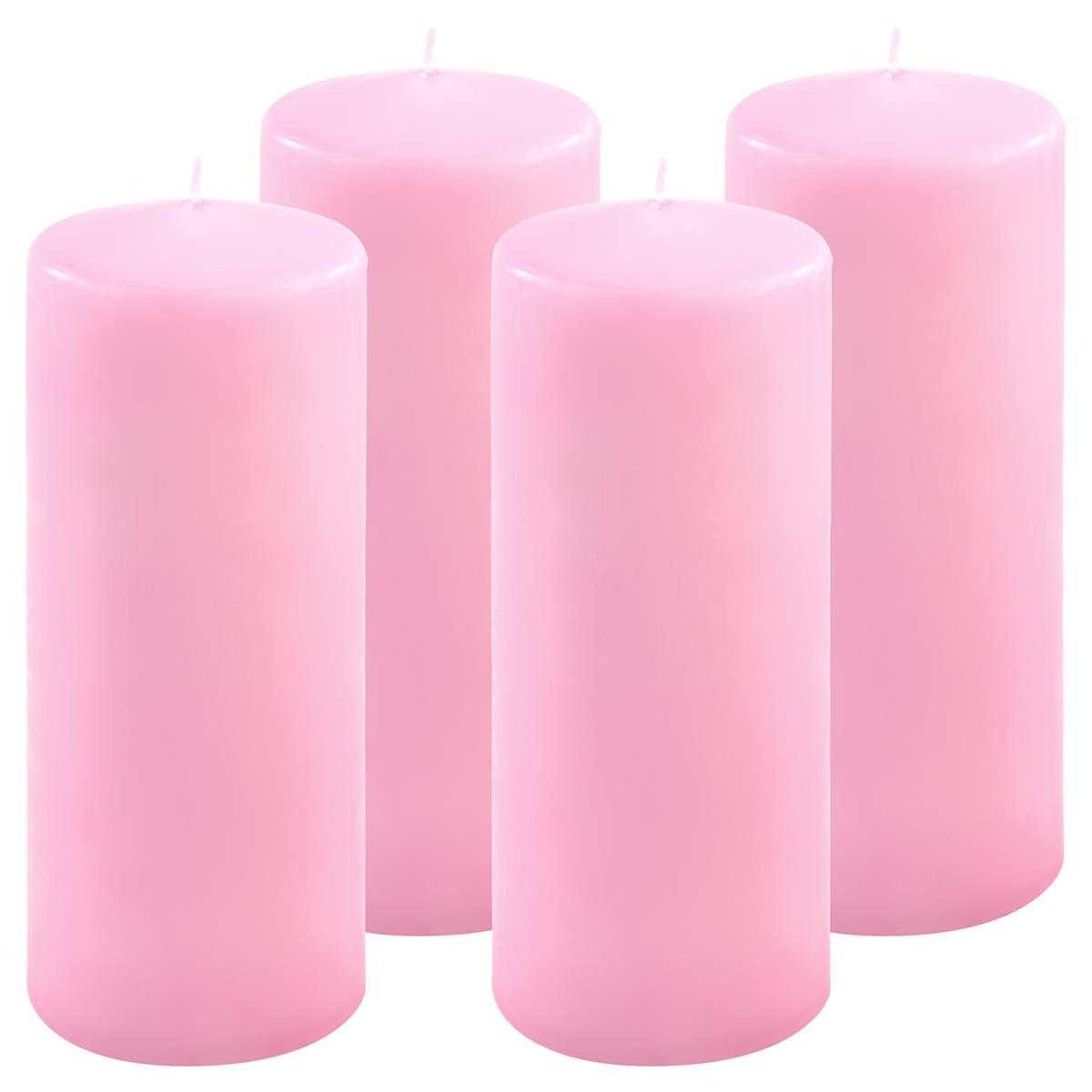 4er Set Stumpenkerze pink Höhe 20 cm Ø 7,5 cm lange Brenndauer Rund-Kerze