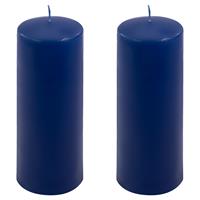 2er Set Stumpenkerze blau Höhe 20 cm Ø 7,5 cm lange Brenndauer Rund-Kerze