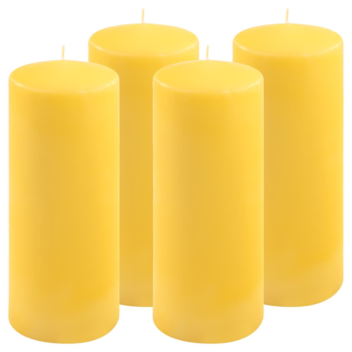 4er Set Stumpenkerze gelb Höhe 25 cm Ø 10 cm lange Brenndauer Rund-Kerze
