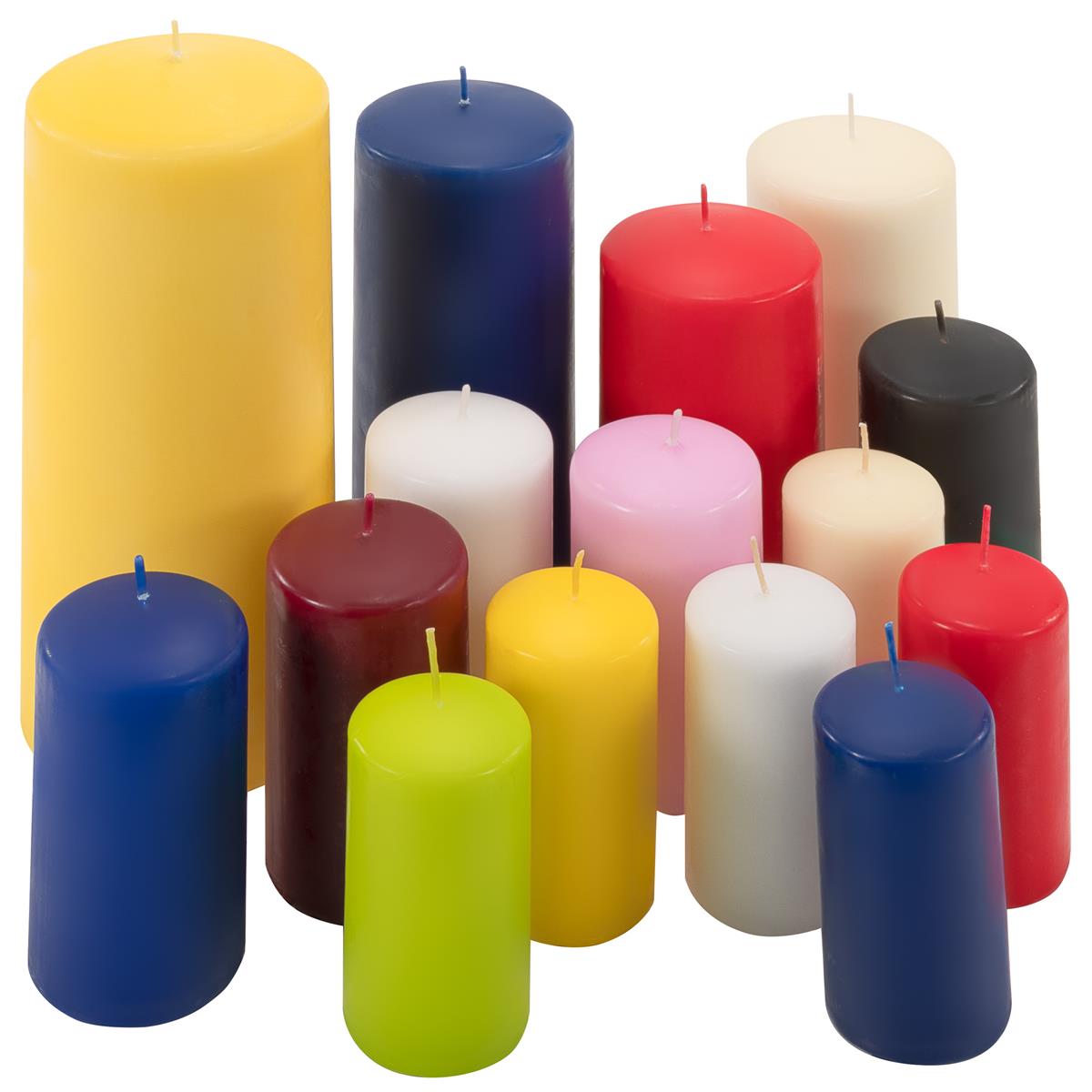Stumpenkerzen 5 kg Set bis 15 Stück getaucht Farbmix gemischt Kerzen-Posten