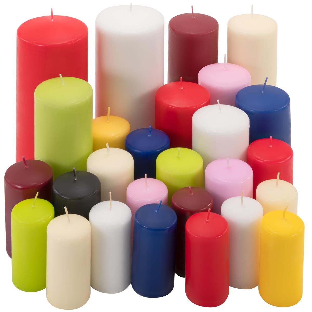 Stumpenkerzen 10kg Set bis 27 Stück getaucht Farbmix gemischt Kerzen-Posten