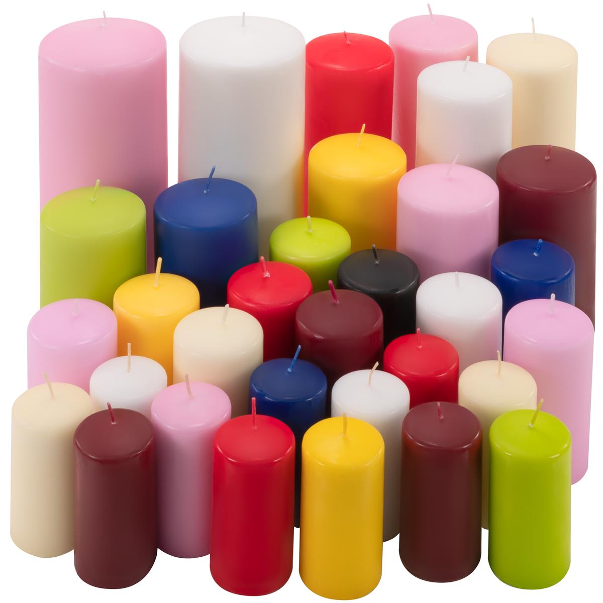 Stumpenkerzen 12kg Set bis 33 Stück getaucht Farbmix gemischt Kerzen-Posten