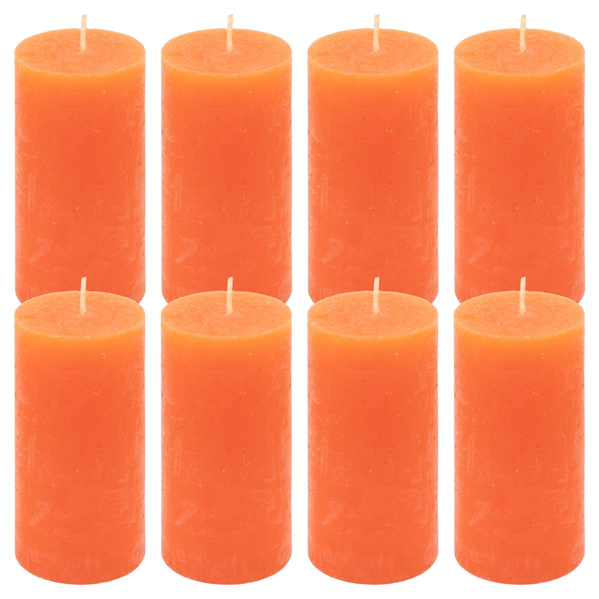 8er Set Rustik-Kerze orange Höhe 10 cm Ø 5 cm lange Brenndauer Rund-Kerze