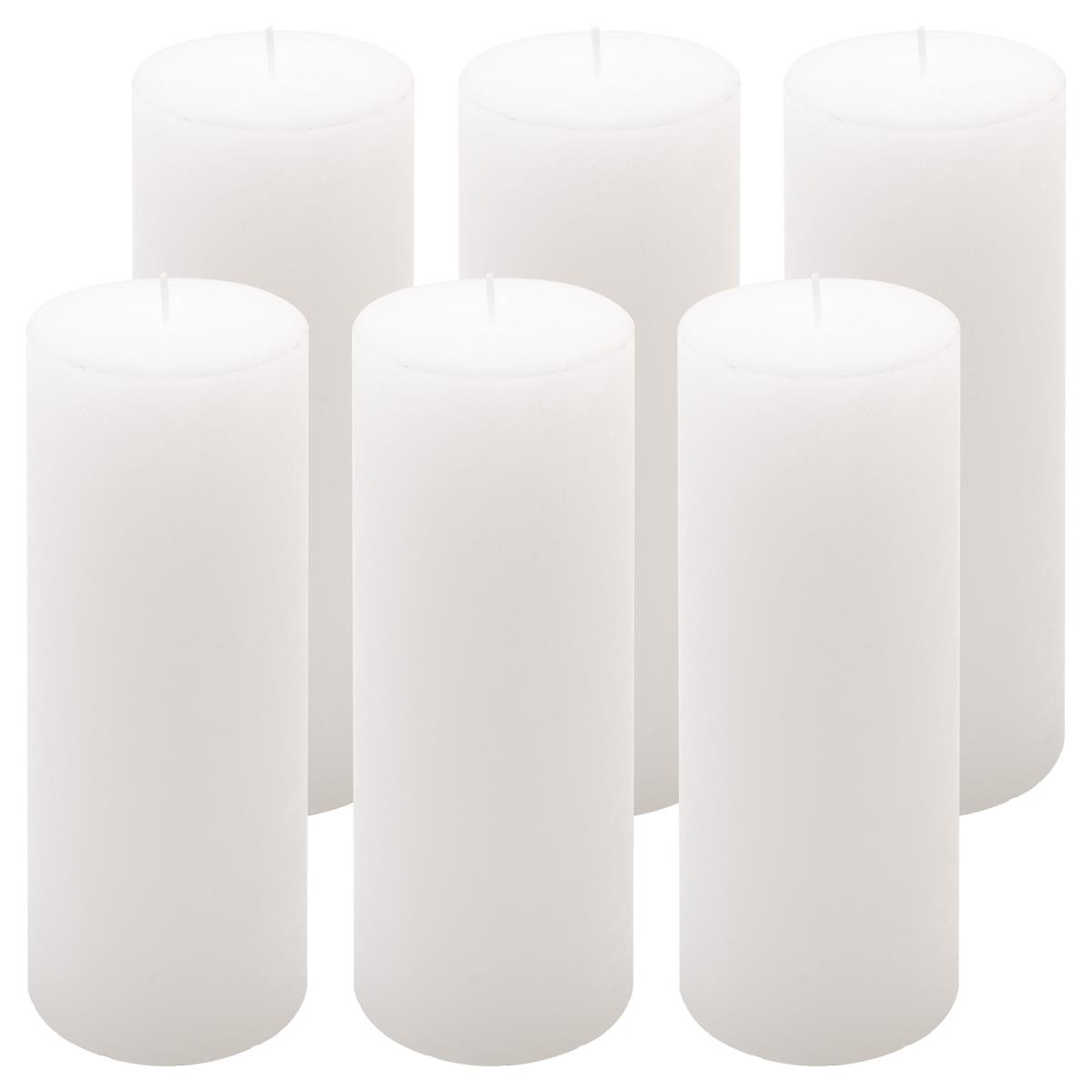 6er Set Rustik-Kerzen weiß Höhe 20 cm Ø 7,5 cm lange Brenndauer Rund-Kerze