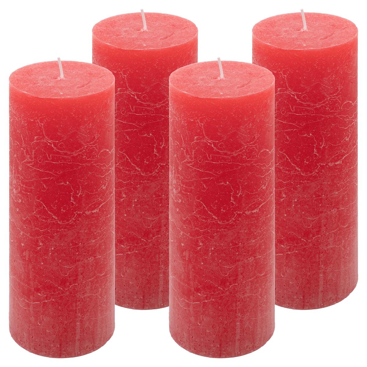 4er Set Rustik-Kerzen rot Höhe 20 cm Ø 7,5 cm lange Brenndauer Rund-Kerze