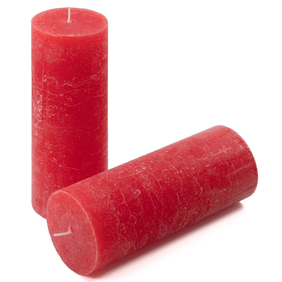 6er Set Rustik-Kerzen rot Höhe 20 cm Ø 7,5 cm lange Brenndauer Rund-Kerze