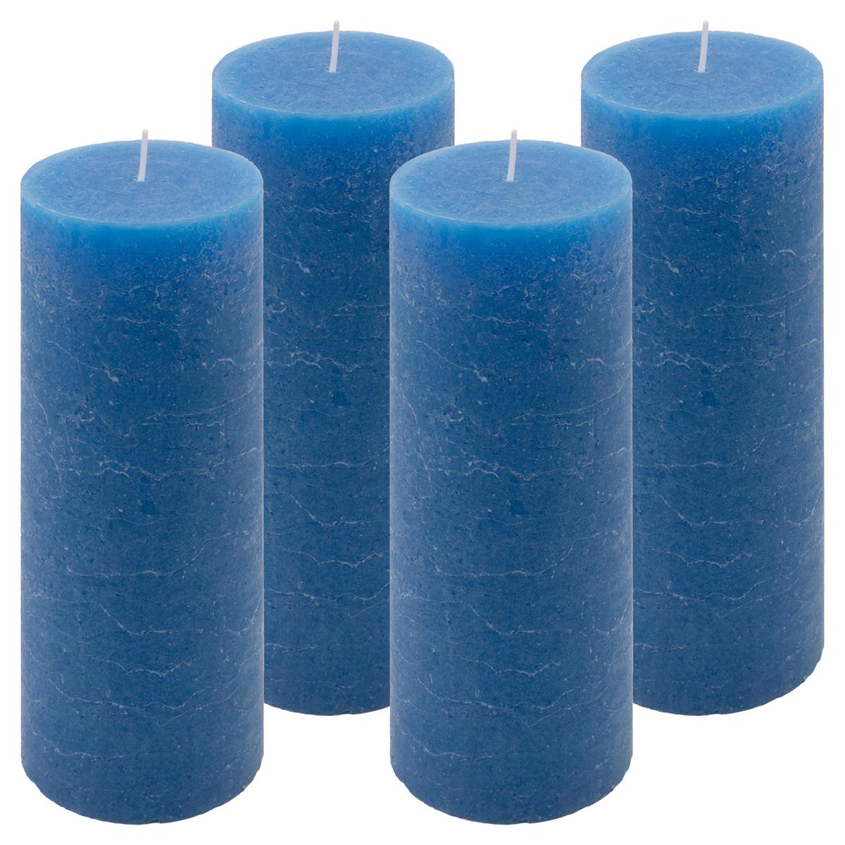 4er Set Rustik-Kerzen blau Höhe 20 cm Ø 7,5 cm lange Brenndauer Rund-Kerze