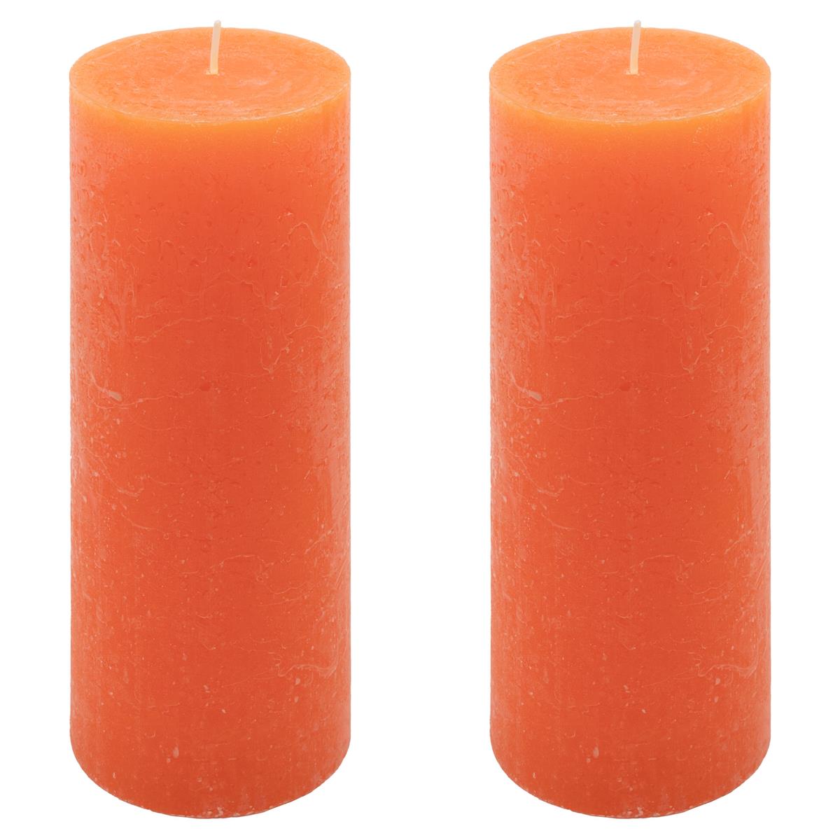 2er Set Rustik-Kerzen orange Höhe 20 cm Ø 7,5 cm lange Brenndauer Rund-Kerze