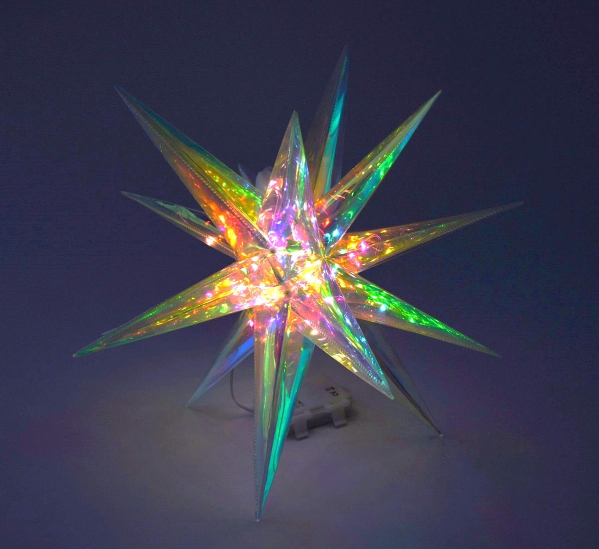 Weihnachtsstern 40 LED bunt 3D Leucht-Stern Dekostern  40 cm mit Timer  Batterien