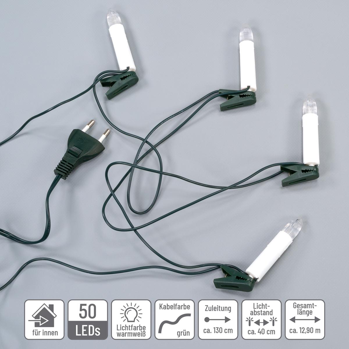 50 LED Lichterkette Weihnachtsbaum-Beleuchtung warm weiß Christbaumkerzen