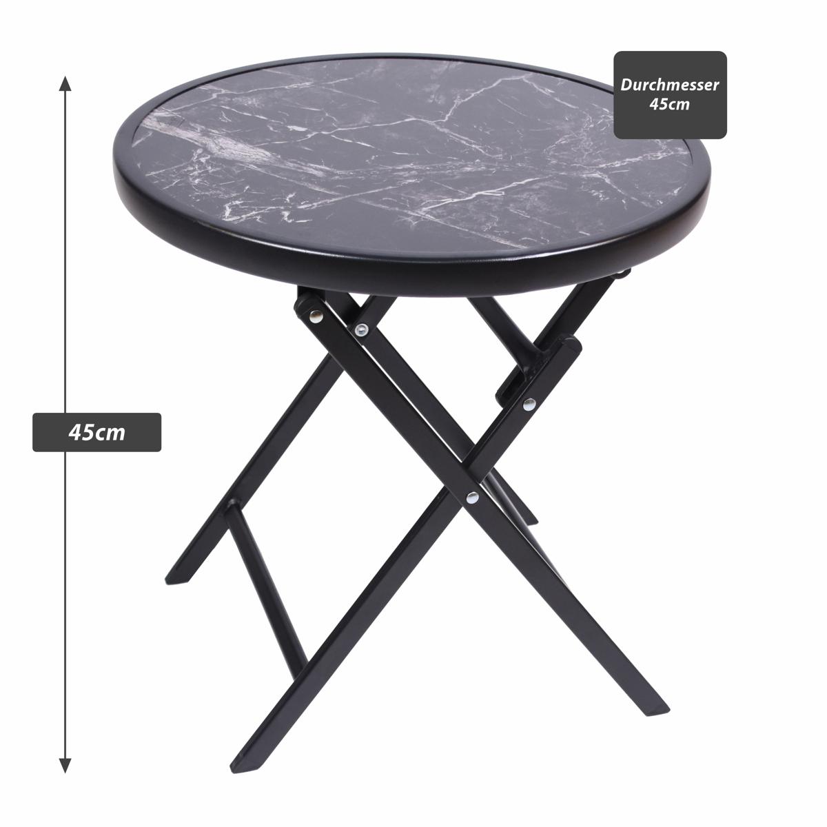Bistrotisch mit Marmorplatte Balkontisch schwarz-grau marmoriert Ø 45 cm