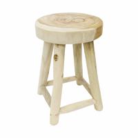DIVERO Hocker Teak Holz Sitzhocker Holzhocker massiv unbehandelt Handarbeit