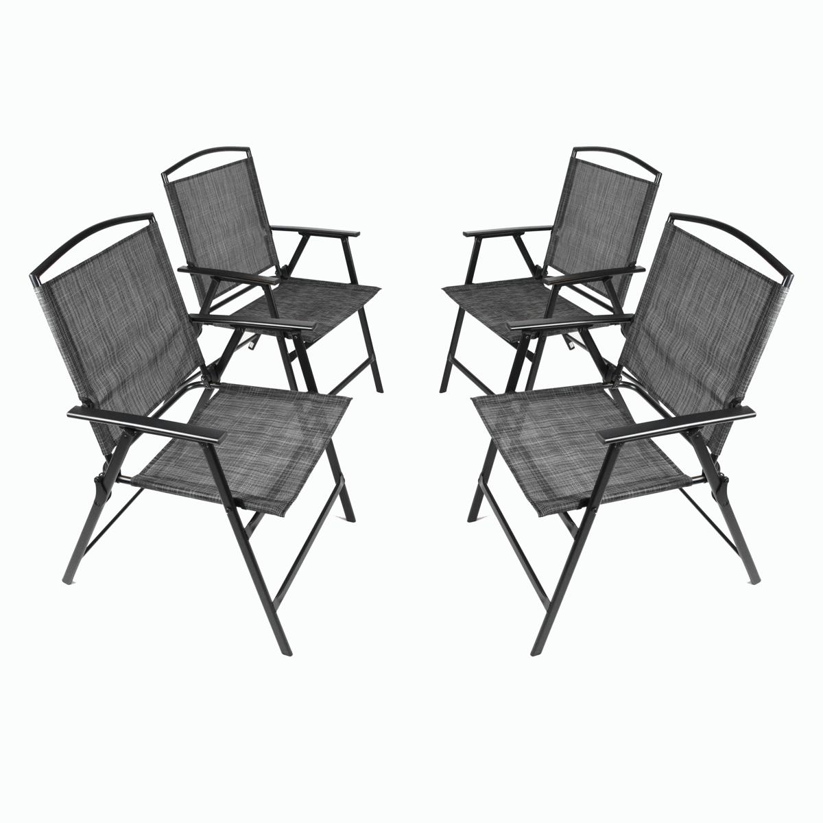 4er Set Klappstuhl Gartenstuhl Terrassen-Stuhl Balkonstuhl Stahl Textilene Schwarz