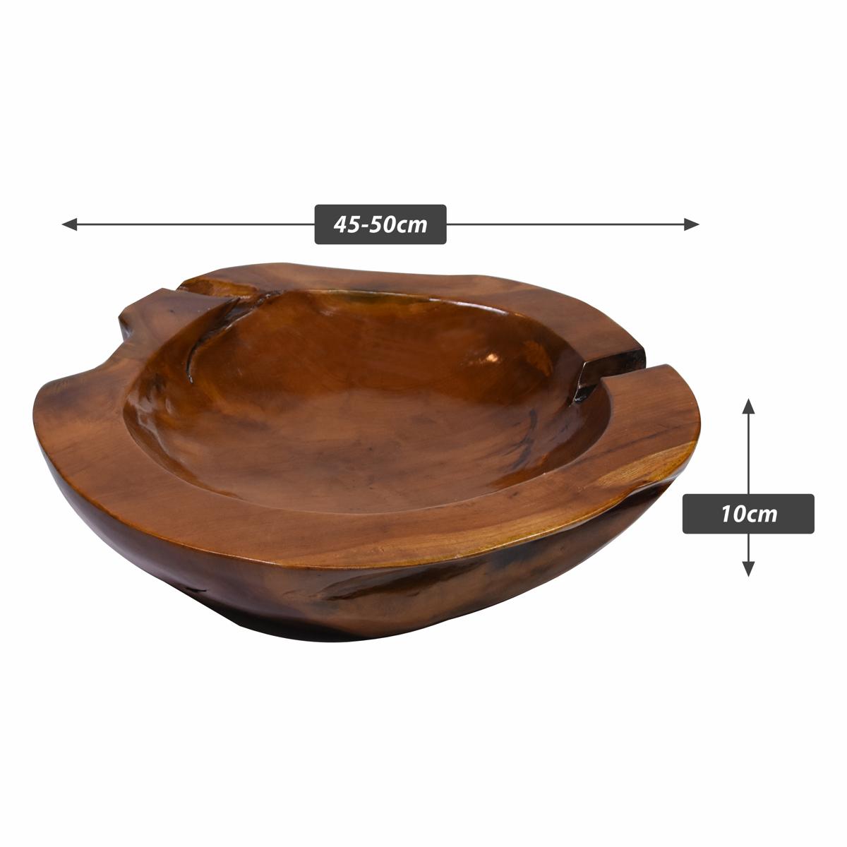 Handgemachte massive Holzschale Teak Holz Ø 50 cm braun Obst-Schale